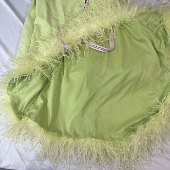 NWD IEENA Mac Duggal [ 16 ] 111626 Feather Sleeveless Faux Wrap Dress Lime Green - Picture 7 of 16